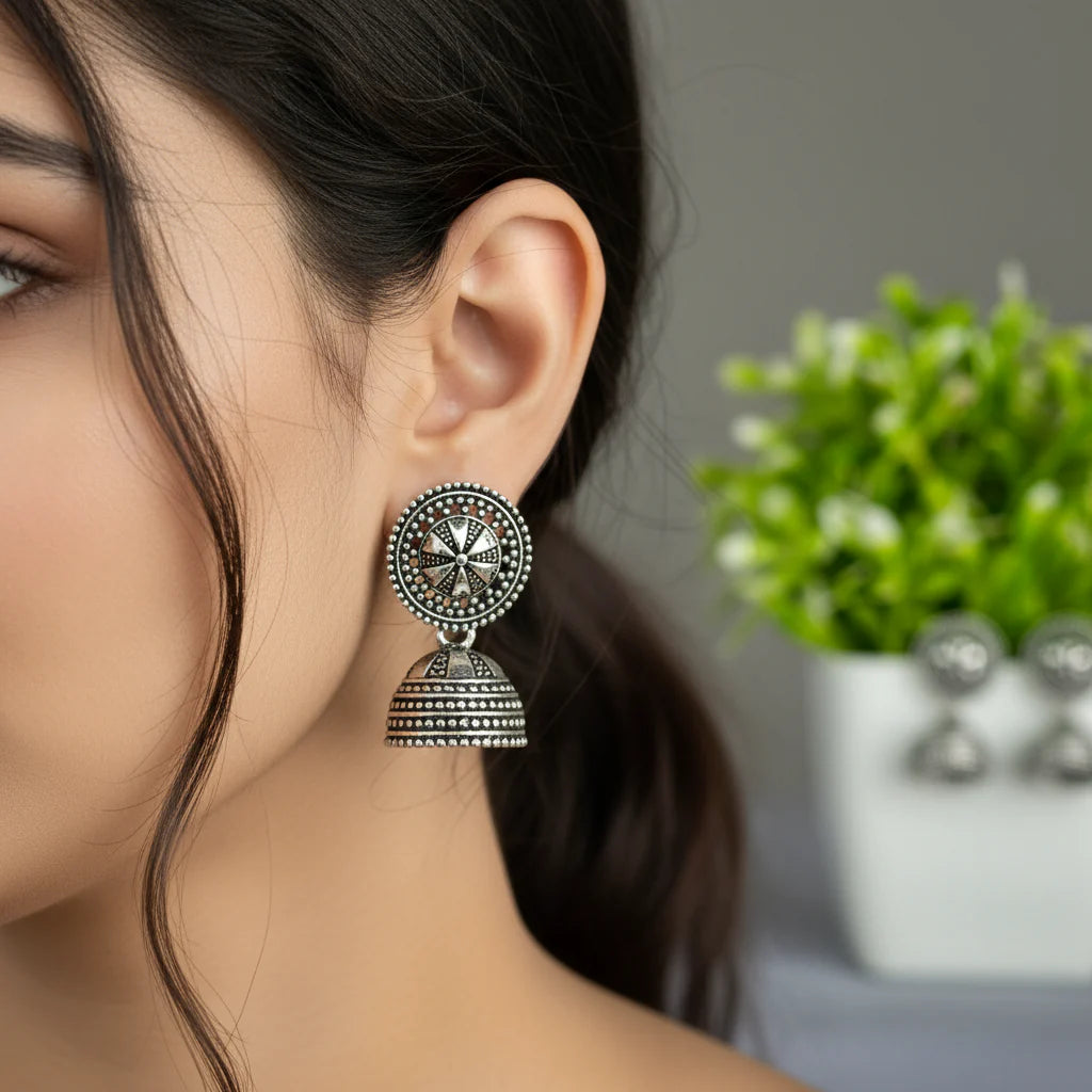 12-Piece Oxidized Silver Ethnic Earring Set | Tribal Jhumka & Dangle Collection