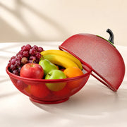 Apple Shape Fruit Basket with Lid Net Cover | Large Stainless Steel Food Storage Basket for Fruits & Vegetables, Protective Mesh Cover for Kitchen & Dining