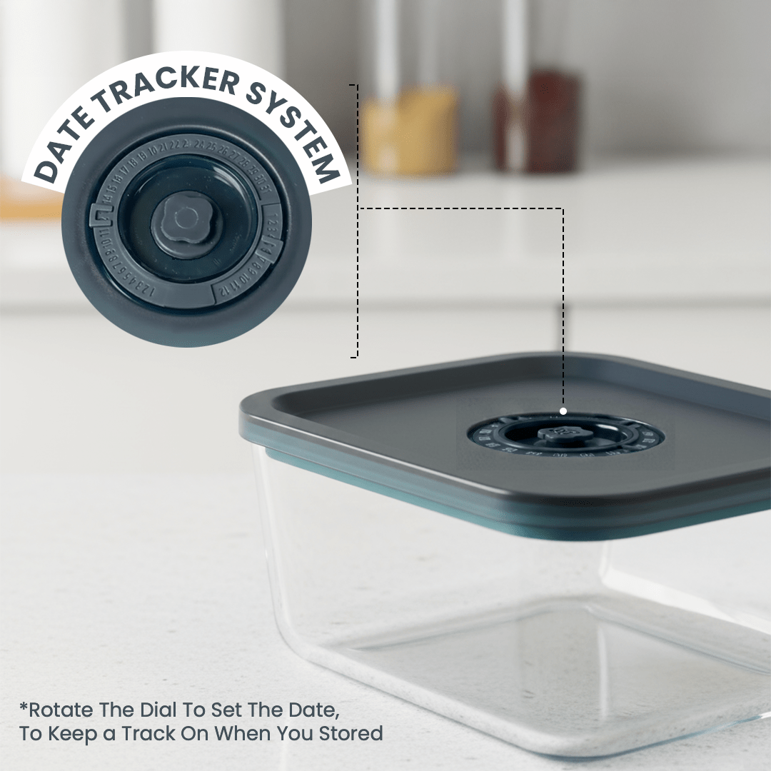 Smart Rectangular Vacuum Glass Food Container | 800ml Date-Tracker Freshness Lock