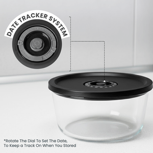 850ml Circular Vacuum Glass Food Jar | Intelligent Date-Tracking Freshness Seal