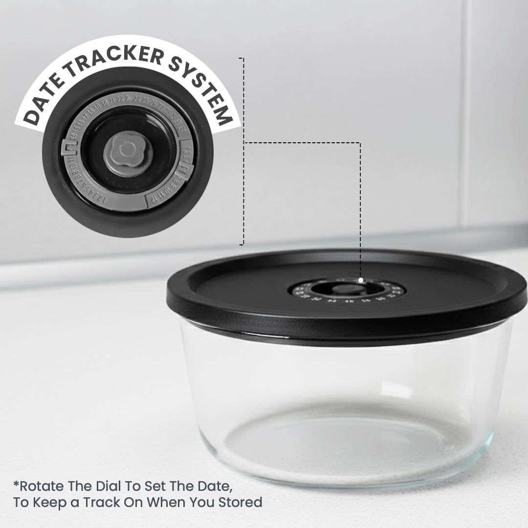 850ml Circular Vacuum Glass Food Jar | Intelligent Date-Tracking Freshness Seal