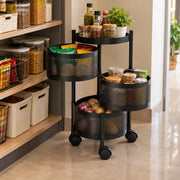 3-Layer Round Multipurpose Storage Trolley with Wheels | Rotating Organizer for Home & Office