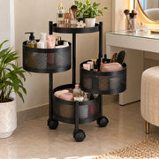 3-Layer Round Multipurpose Storage Trolley with Wheels | Rotating Organizer for Home & Office