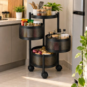 3-Layer Round Multipurpose Storage Trolley with Wheels | Rotating Organizer for Home & Office
