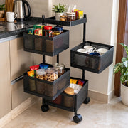 4-Layer Square Multipurpose Storage Trolley with Wheels | Rotating Organizer for Home & Office