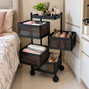 4-Layer Square Multipurpose Storage Trolley with Wheels | Rotating Organizer for Home & Office