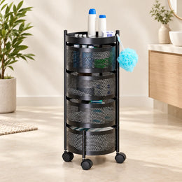 4-Layer Round Multipurpose Storage Trolley with Wheels | Rotating Organizer for Home & Office