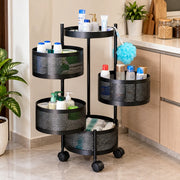 4-Layer Round Multipurpose Storage Trolley with Wheels | Rotating Organizer for Home & Office