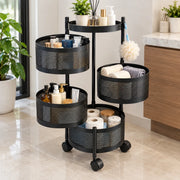 4-Layer Round Multipurpose Storage Trolley with Wheels | Rotating Organizer for Home & Office