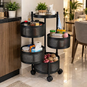 4-Layer Round Multipurpose Storage Trolley with Wheels | Rotating Organizer for Home & Office