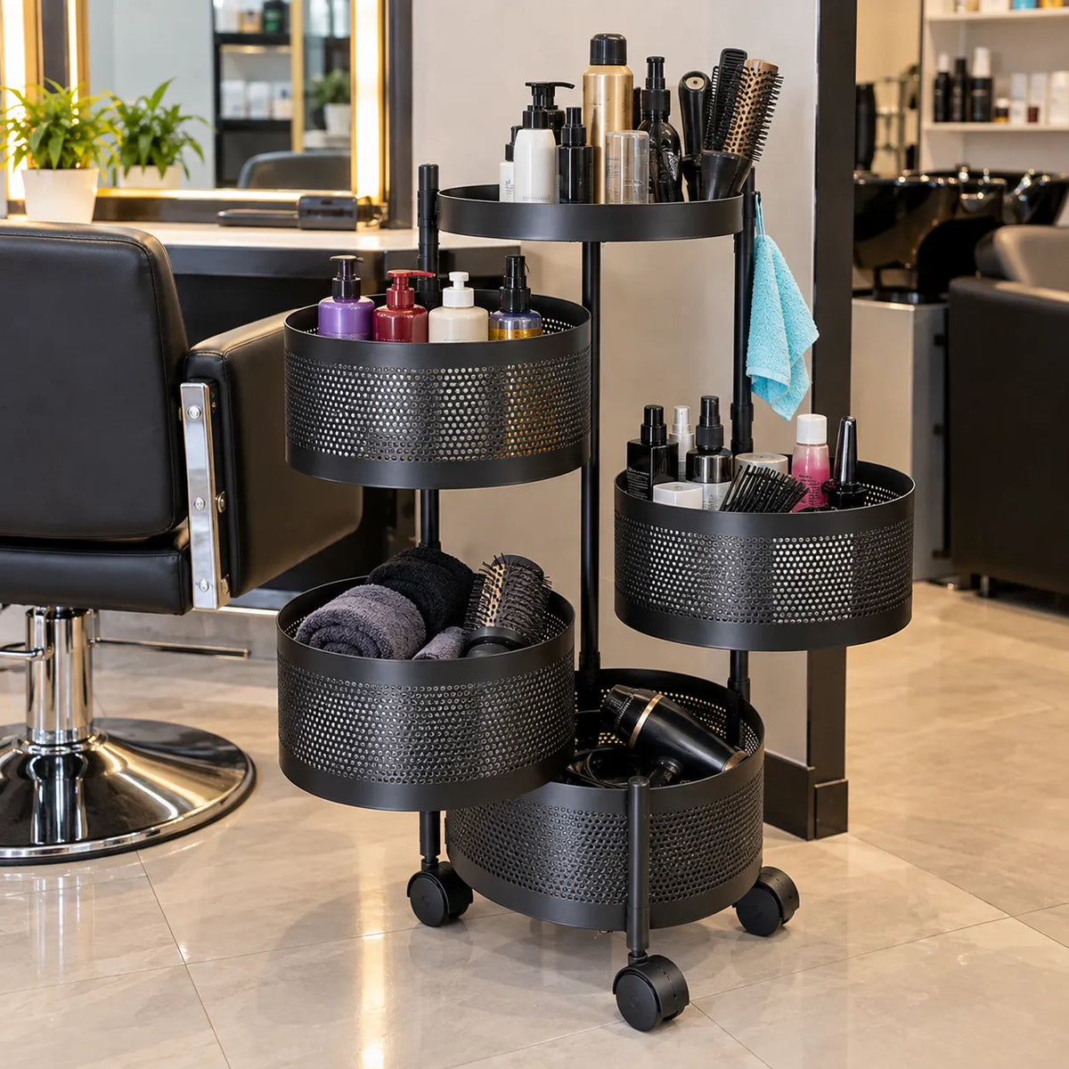 4-Layer Round Multipurpose Storage Trolley with Wheels | Rotating Organizer for Home & Office