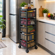 5-Layer Square Multipurpose Storage Trolley with Wheels | Rotating Organizer for Home & Office