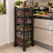 5-Layer Square Multipurpose Storage Trolley with Wheels | Rotating Organizer for Home & Office