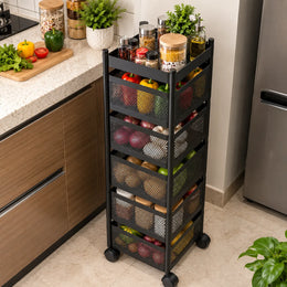 5-Layer Square Multipurpose Storage Trolley with Wheels | Rotating Organizer for Home & Office