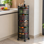 5-Layer Round Multipurpose Storage Trolley with Wheels | Rotating Organizer for Home & Office