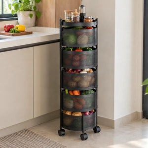 5-Layer Round Multipurpose Storage Trolley with Wheels | Rotating Organizer for Home & Office
