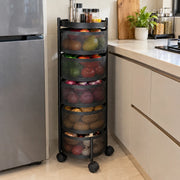 5-Layer Round Multipurpose Storage Trolley with Wheels | Rotating Organizer for Home & Office