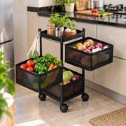3-Layer Square Multipurpose Storage Trolley with Wheels | Rotating Organizer for Home & Office
