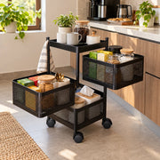 3-Layer Square Multipurpose Storage Trolley with Wheels | Rotating Organizer for Home & Office