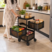 3-Layer Square Multipurpose Storage Trolley with Wheels | Rotating Organizer for Home & Office