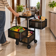 3-Layer Square Multipurpose Storage Trolley with Wheels | Rotating Organizer for Home & Office