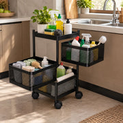 3-Layer Square Multipurpose Storage Trolley with Wheels | Rotating Organizer for Home & Office