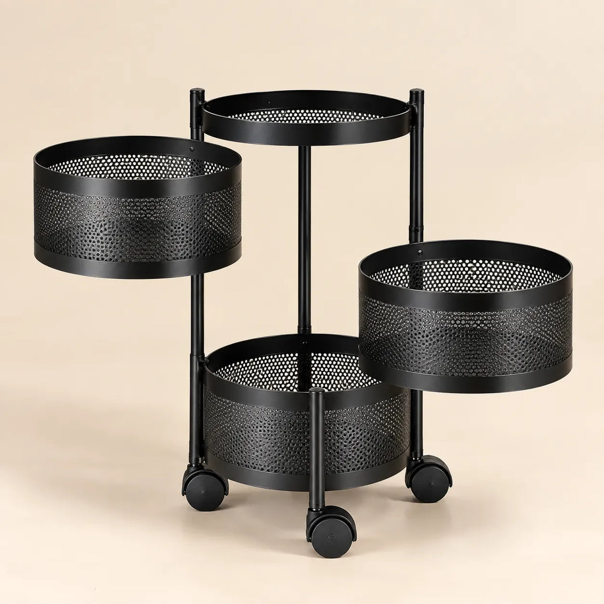 3-Layer Round Multipurpose Storage Trolley with Wheels | Rotating Organizer for Home & Office
