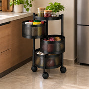 3-Layer Round Multipurpose Storage Trolley with Wheels | Rotating Organizer for Home & Office