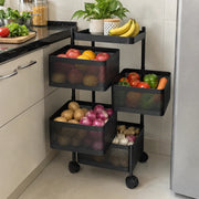 4-Layer Square Multipurpose Storage Trolley with Wheels | Rotating Organizer for Home & Office