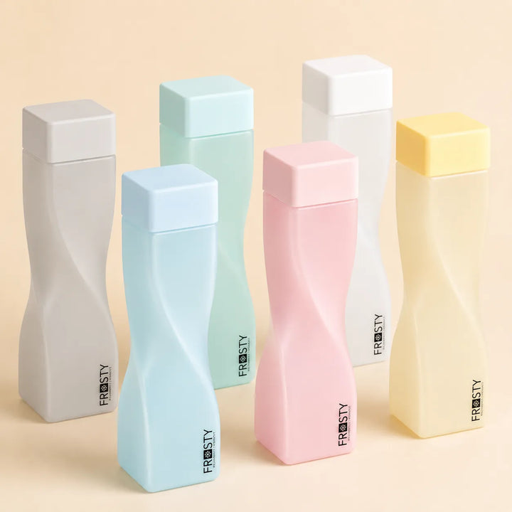 6PCS Square Twist Plastic Water Bottle Set with Flip Cap | Reusable Multicolor Water Bottles for Home, Office, Gym & Travel