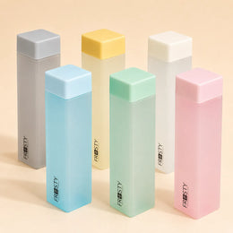6PCS Square Plastic Water Bottle Set | Slim Flat Frosted Reusable Water Bottles | Multicolour Drink Bottles for Office, Gym & Travel