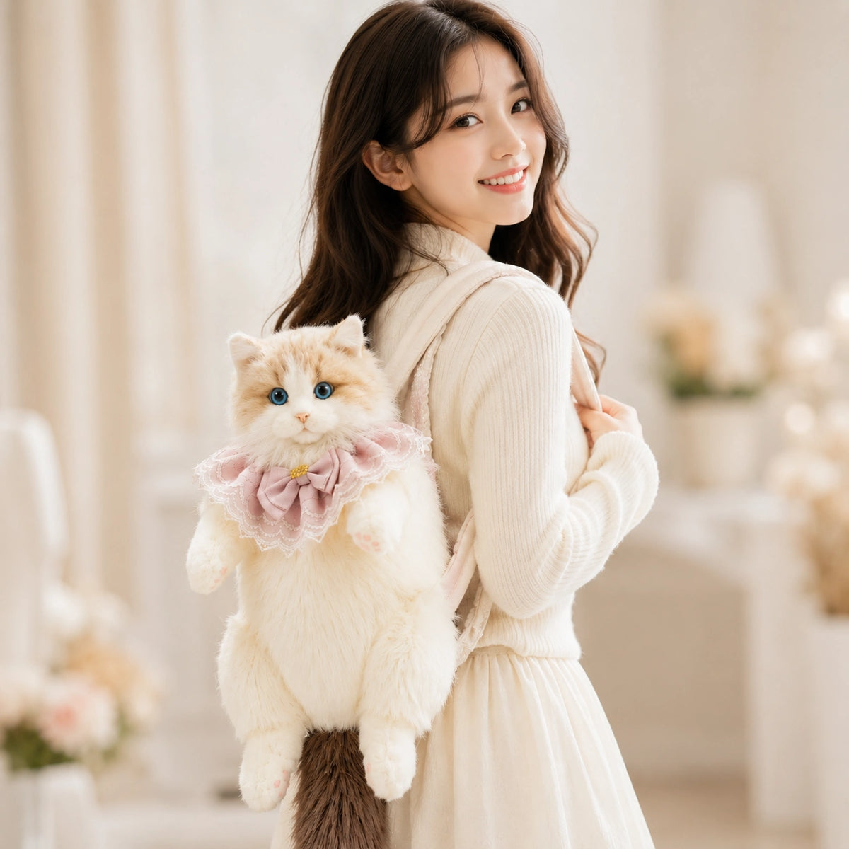 Cute 3D Ragdoll Cat Backpack Bag | Plush Stuffed Animal Shoulder Bag for Girls & Women