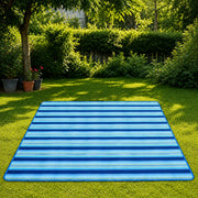 Foldable Beach & Picnic Mat 150×180cm | Waterproof Outdoor Blanket with Carry Handle | Blue Striped Camping & Travel Mat