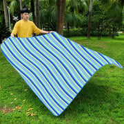 Foldable Beach & Picnic Mat 150×180cm | Waterproof Outdoor Blanket with Carry Handle | Blue Striped Camping & Travel Mat