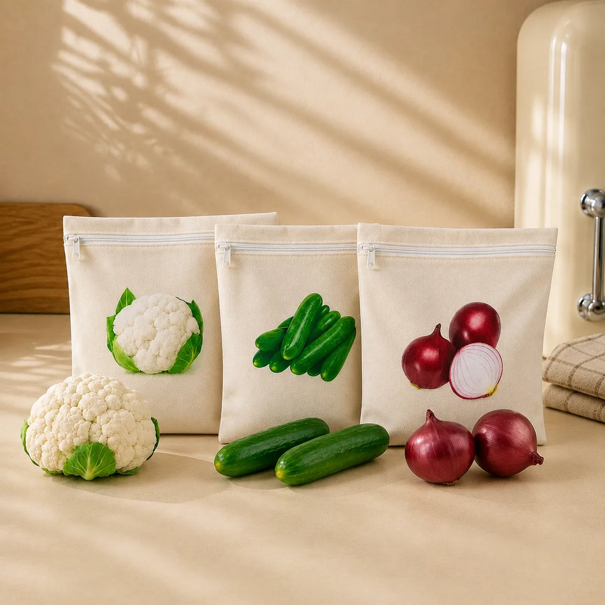 Vegipouch Reusable Vegetable Storage Bags – Washable Zip Pouches for Fridge & Kitchen Organization