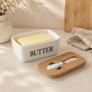 Ceramic Butter Dish With Lid & Knife – Airtight Butter Keeper Container with Silicone Seal for Countertop & Refrigerator