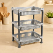 3-Layer Plastic Kitchen Storage Basket Rack | Multipurpose Tiered Organizer for Vegetables, Fruits, Snacks & Grocery Storage