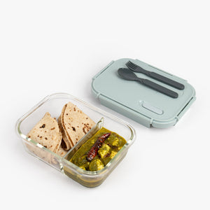 1050ml Rectangle Glass Food Container with 2 Compartments | Divided Meal Box for Complete Meals