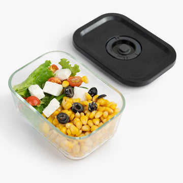 Smart Rectangular Vacuum Glass Food Container | 800ml Date-Tracker Freshness Lock