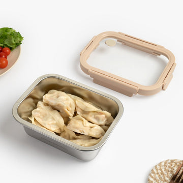 800ml Microwave Safe Steel Container | Glass Lid with Air Vent Food Storage