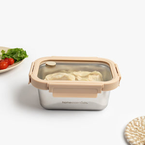 800ml Microwave Safe Steel Container | Glass Lid with Air Vent Food Storage