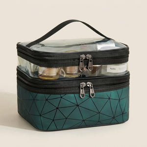 Double Layer Makeup Organizer Bag – Large Travel Cosmetic Storage Pouch with Zipper