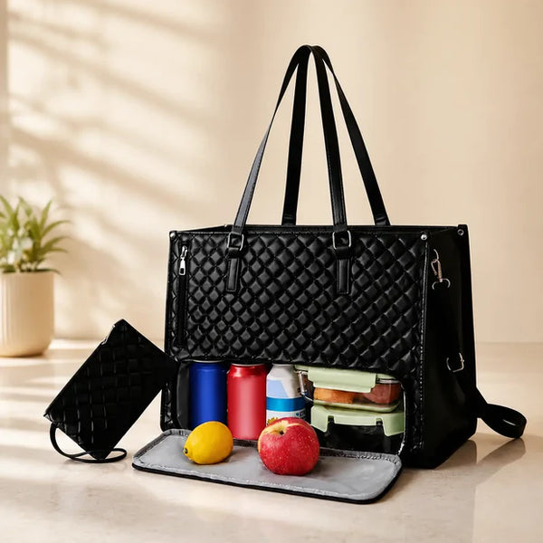 Elegant Laptop Tote Bag with Insulated Lunch Compartment | Stylish Quilted Work Shoulder Bag for Women, Office & Travel specification highlight