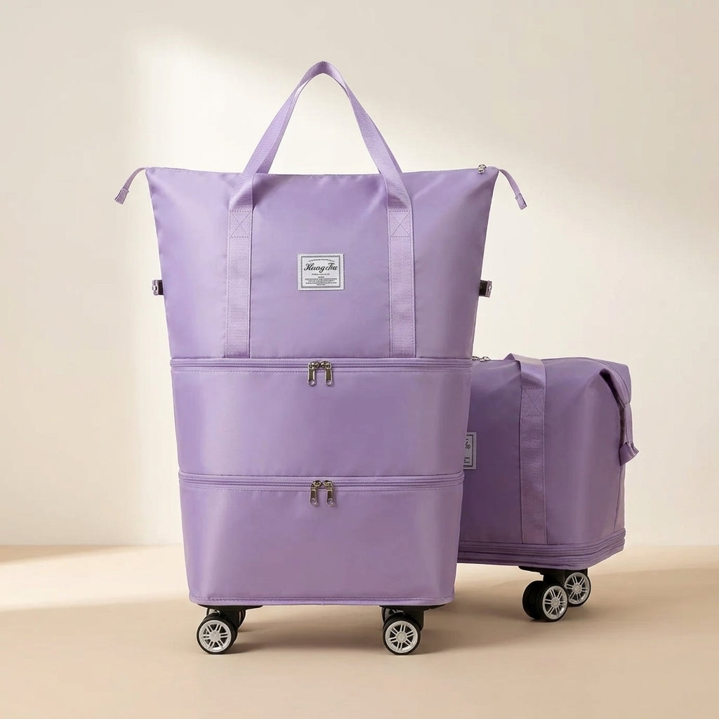 Foldable Expandable Travel Duffle Bag with Wheels – Large Capacity Rolling Trolley Weekend Bag for Travel & Luggage Storage
