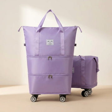 Foldable Expandable Travel Duffle Bag with Wheels – Large Capacity Rolling Trolley Weekend Bag for Travel & Luggage Storage