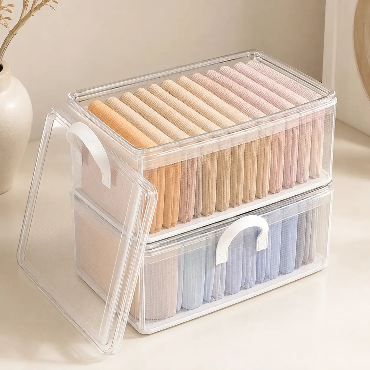 Foldable Fabric Storage Box with Lid | 26L Clothes & Pants Organizer | Collapsible Closet Storage Bin with Handles | Multi-Purpose Home Organizer | 3 PCS