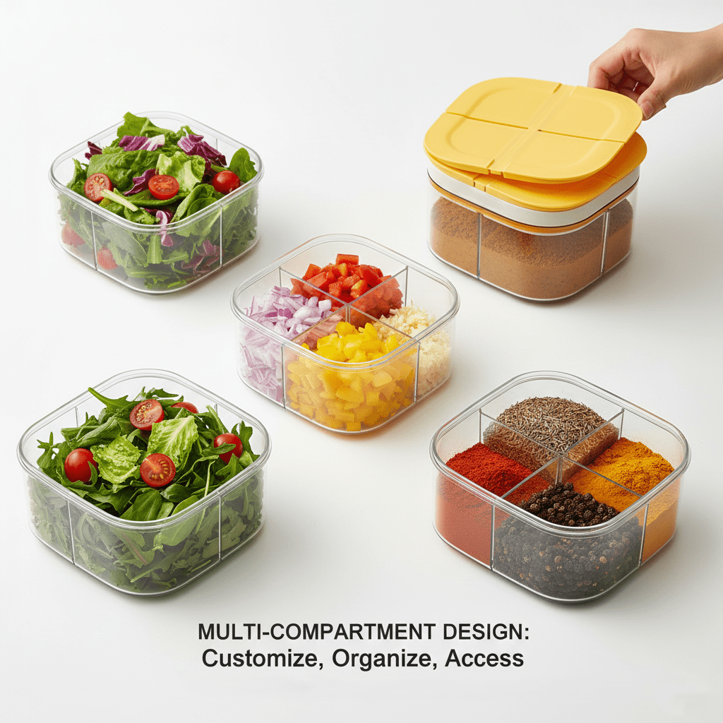 4-Compartment Airtight Spice & Food Prep Box | Smart Kitchen Organizer