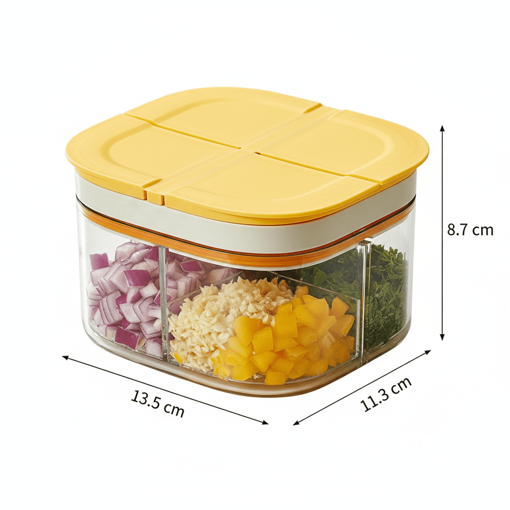 4-Compartment Airtight Spice & Food Prep Box | Smart Kitchen Organizer