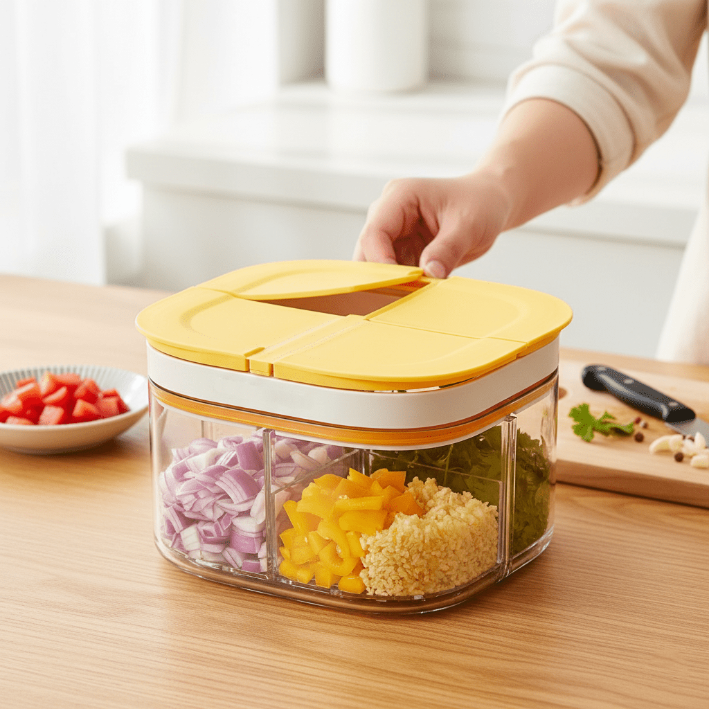 4-Compartment Airtight Spice & Food Prep Box | Smart Kitchen Organizer