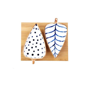 Leaf Design Ceramic Serving Dish | Multi-Compartment Snack & Sushi Plate